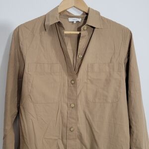 Vince Womens Brown Utility Shirt Button Up Front Long Sleeves Lightweight MEDIUM